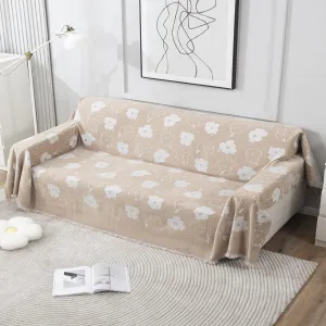 Beige Floral, Thick, Soft and Pet Friendly Chenille Sofa Cover Throw