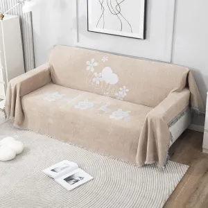 Beige Nature, Soft and Pet Friendly Chenille Sofa Cover Throw