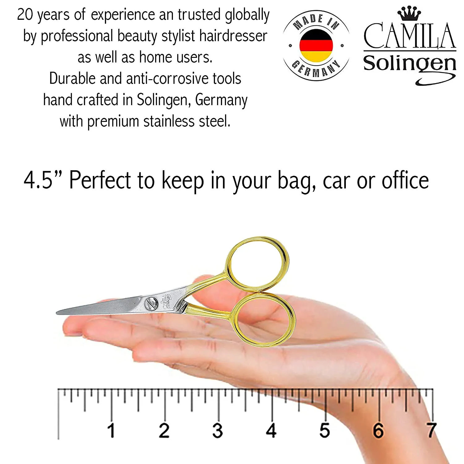 Camila Solingen CS45 Hair Scissors Professional 4.5" Very Sharp Grooming Scissors