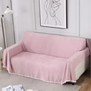 Pink, Soft & Pet Friendly Chenille Sofa Cover Throw