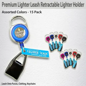Premium Lighter Leash Retractable Lighter Holder - Assorted Colors - 15 Pack