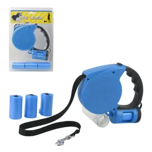 Retractable Dog Leash with Waste Bag Dispenser and Free 80 Bags, 5M (16ft) - Blue